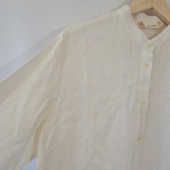 GO LINEN Women White High-Neck Button-Up Tunic Sz XL 3/4 Sleeve Lagenlook Beachy - Picture 4 of 11